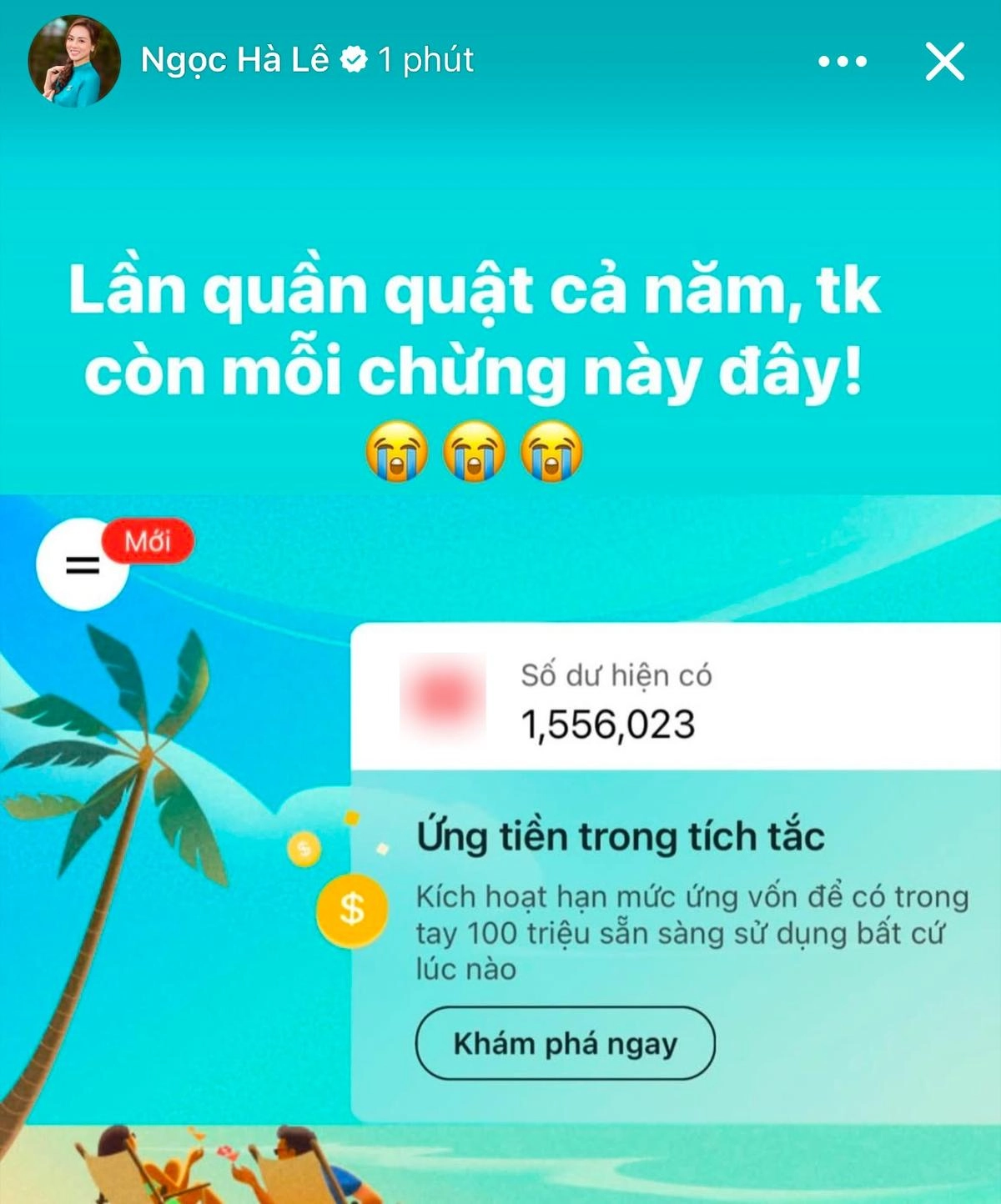 Tài khoản ngân hàng của cô nhiều lần rơi vào tình trạng "chạm đáy." 