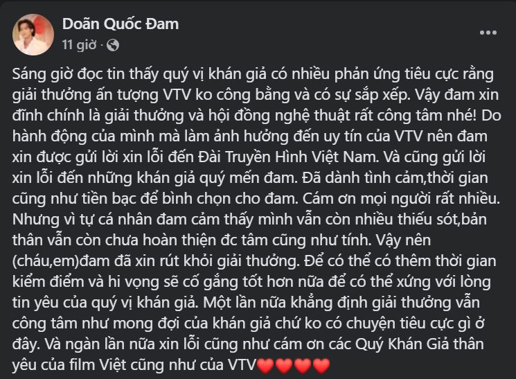 Những chia sẻ trên trang cá nhân của nam diễn viên. 