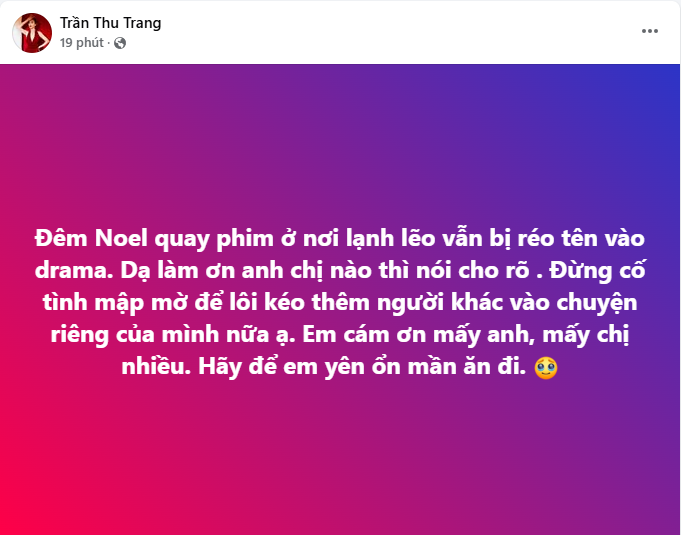 Thu Trang nhanh chóng đăng bài phản pháo trên trang cá nhân