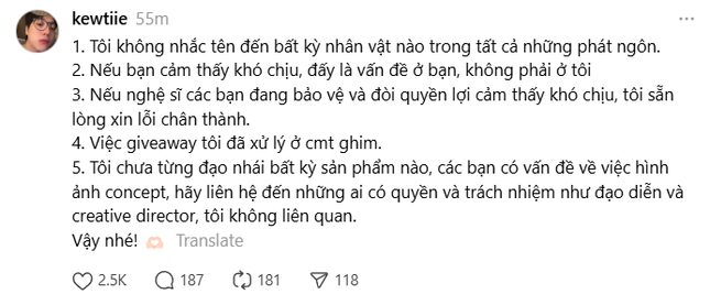 Phản ứng muộn màng của Kewtiie.