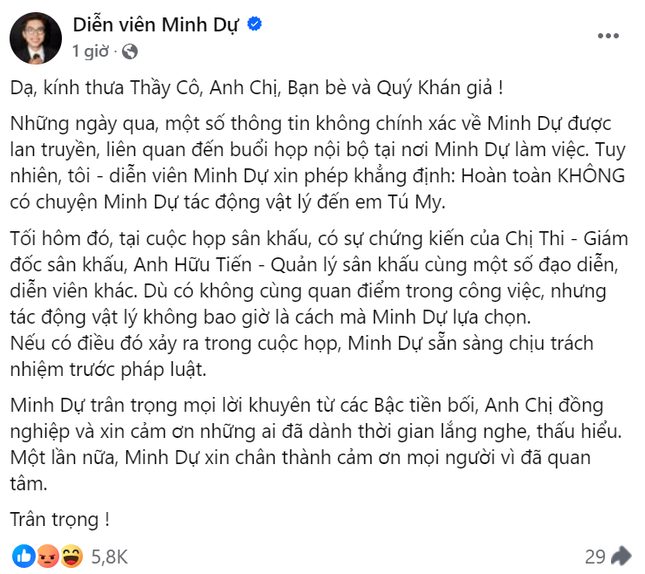 Nam diễn viên phủ nhận hoàn toàn việc bạo lực với đồng nghiệp, dư luận vẫn tranh cãi.