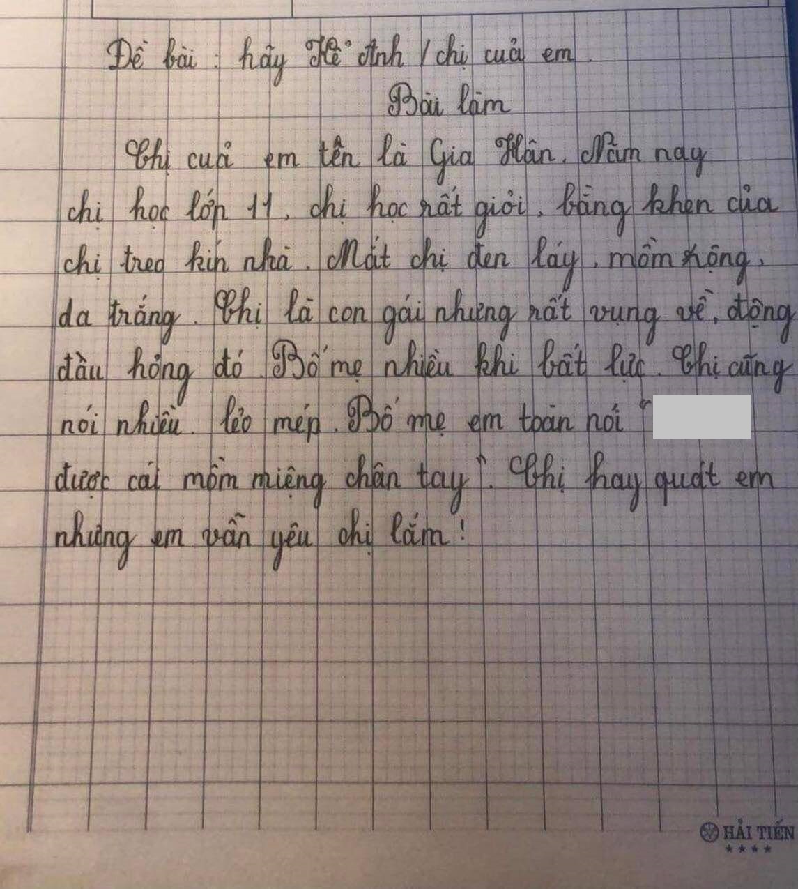  Bài văn học sinh tiểu học “bóc phốt” chị gái, dân mạng không thể nhịn cười