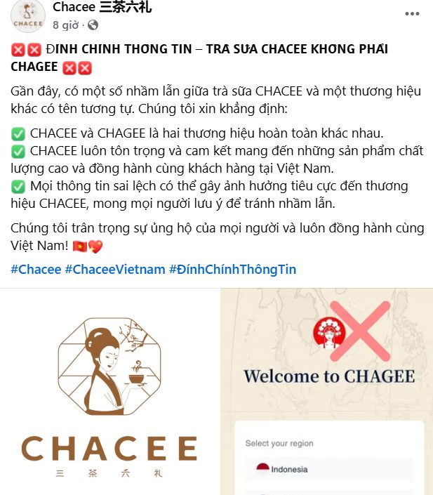  Mặc dù Chacee hoàn toàn không liên quan đến sự cố này, nhưng thông qua các nền tảng mạng xã hội, thương hiệu này vẫn phải đối mặt với sự chỉ trích từ phía cộng đồng