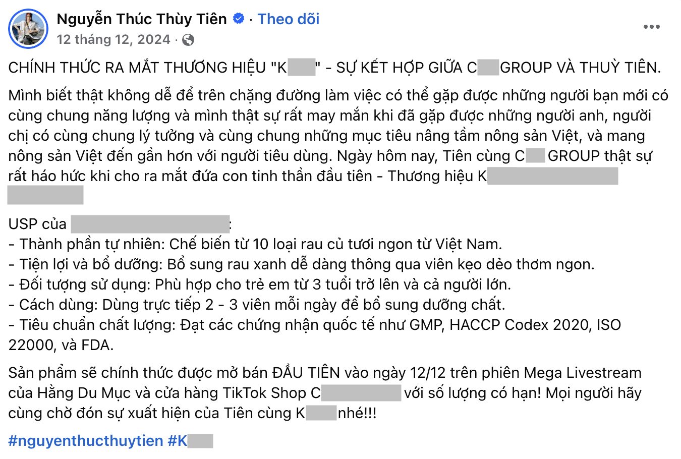 Hiện tại, các bài đăng quảng bá kẹo rau vẫn còn xuất hiện trên Fanpage chính thức của Thùy Tiên.