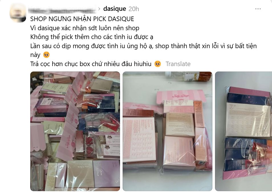 Mạng xã hội tại Việt Nam bắt đầu “bùng nổ” với loạt bài đăng nhận order hoặc “bốc hộ mỹ phẩm Dasique tận nơi”. 