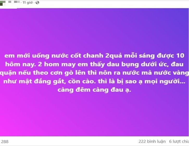 Một người phụ nữ, sau khi uống nước cốt chanh trong 10 ngày, đã lên mạng chia sẻ trải nghiệm của mình.
