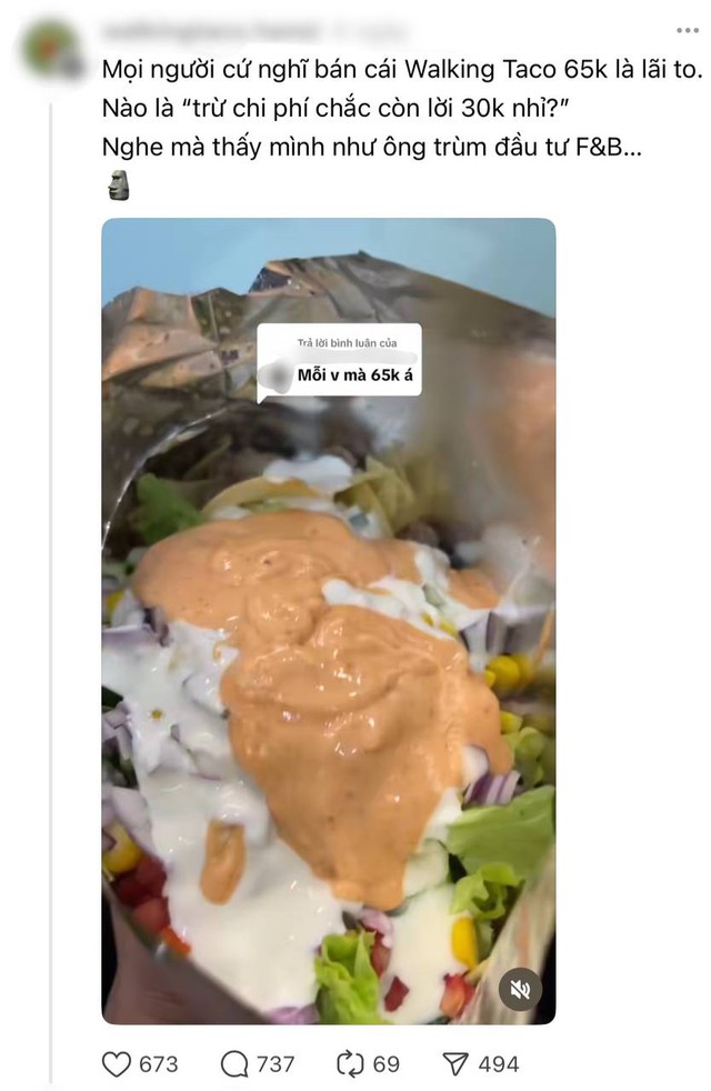 “Nghe mà thấy mình như ông trùm đầu tư F&B”, người bán viết trong bài đăng đầy ẩn ý và bức xúc.