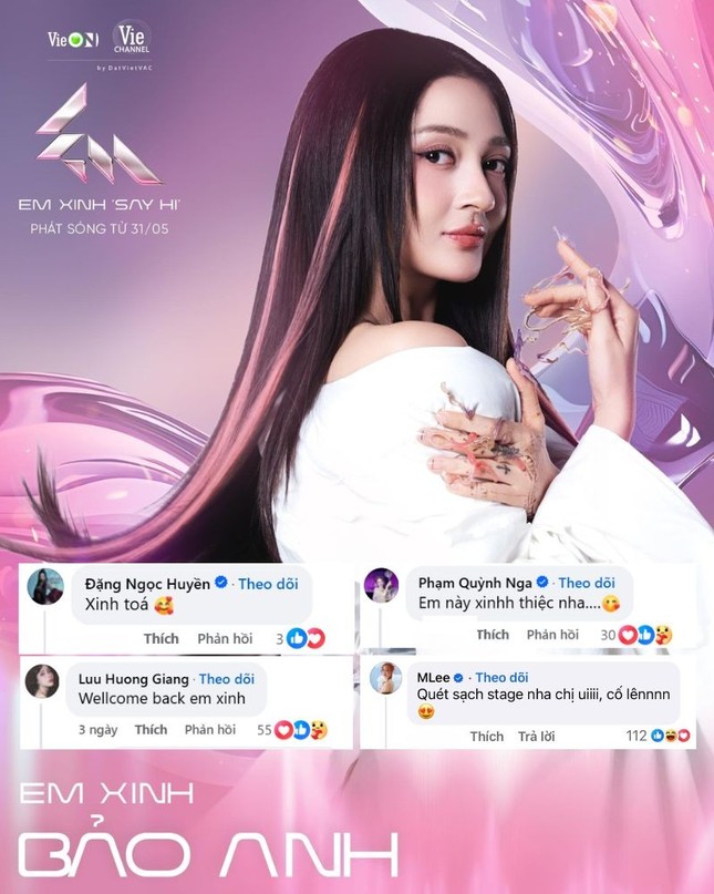 Đơn cử như Bảo Anh, một trong những nhân tố nổi bật của dàn Em Xinh, đã nhận được sự cổ vũ từ loạt đàn chị