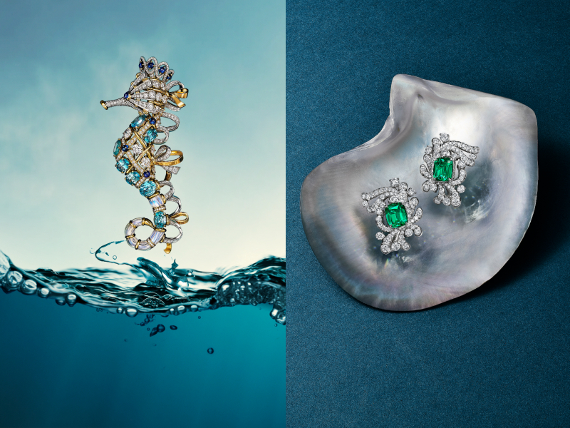 Những viên đá ánh trăng, sapphire và zircon tạo nên hiệu ứng màu sắc chuyển động như dòng hải lưu.