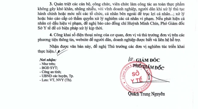 Công văn của Sở Y tế Bình Dương.