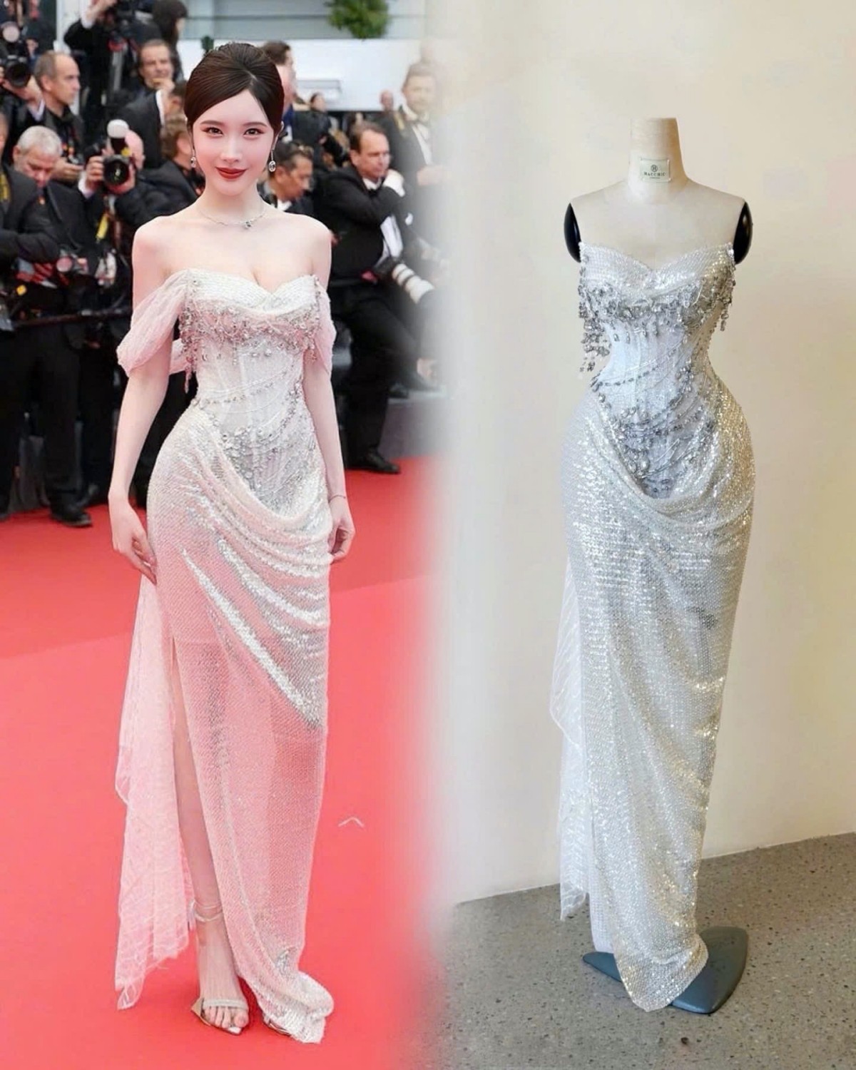 Chiếc váy thuộc dòng Haute Couture của Hacchic Couture được làm từ chất liệu metallic tulle xuyên thấu
