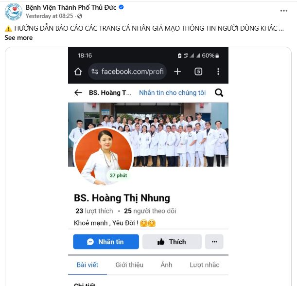 Bệnh viện Thành phố Thủ Đức đã phát cảnh báo khẩn cấp về việc có người giả mạo bác sĩ đang công tác tại bệnh viện