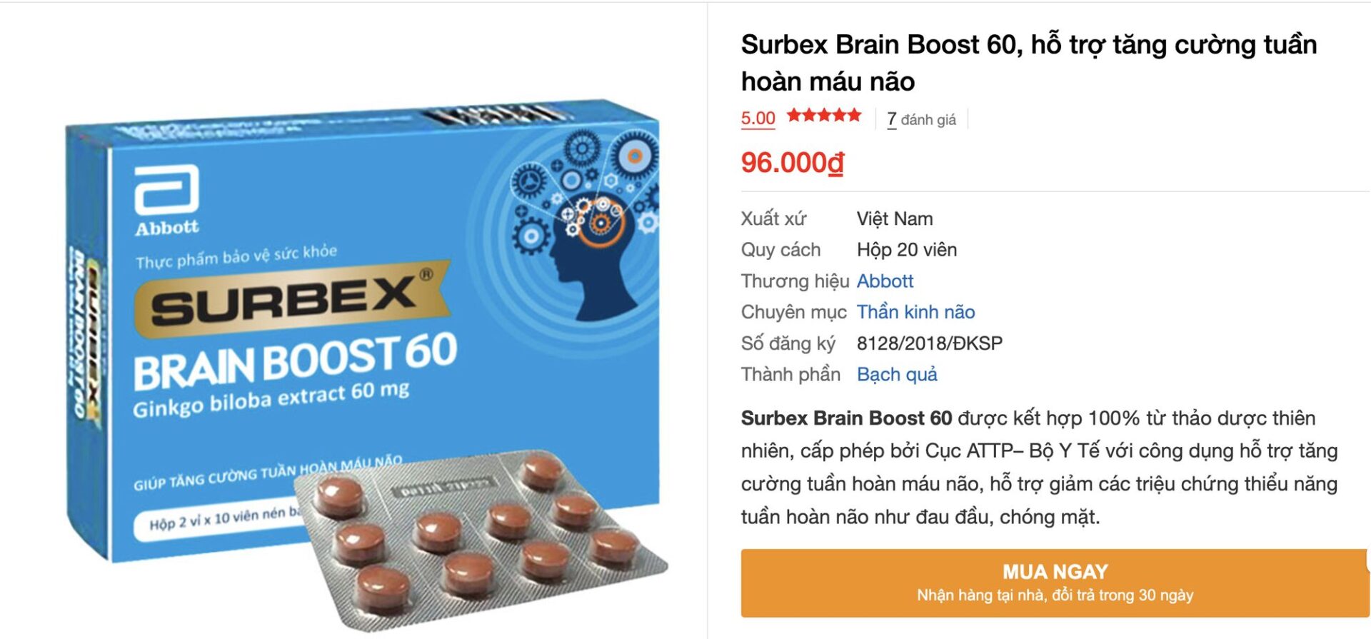 Thực phẩm bảo vệ sức khỏe có SURBEX® BRAIN BOOST