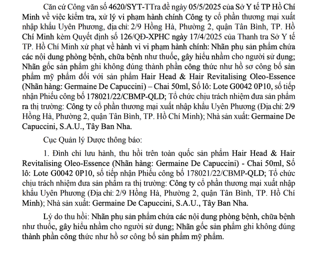 Nội dung công văn của Cục Quản lý dược