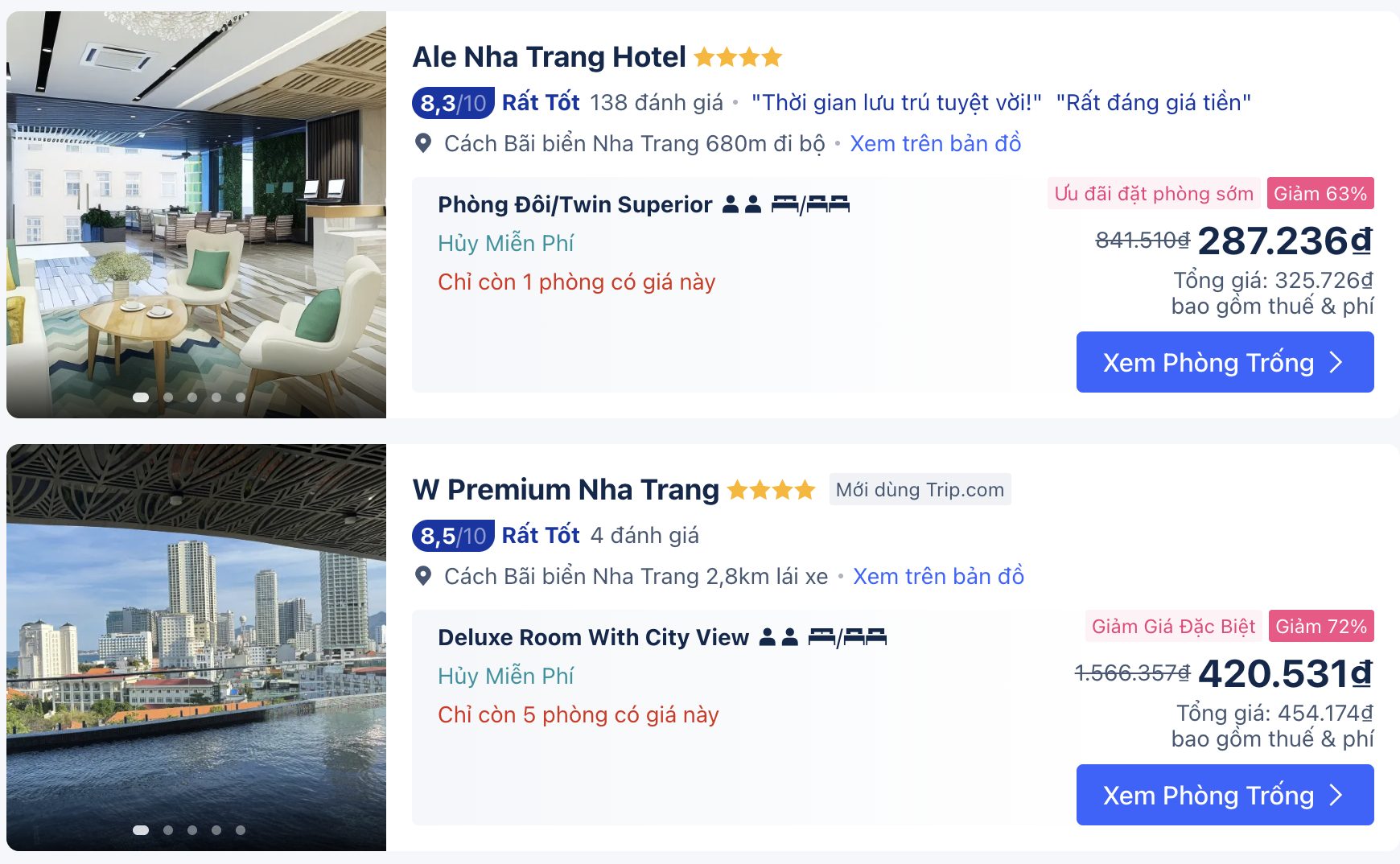 Một số khách sạn nằm gần bờ biển tại Nha Trang đã công bố mức giá ưu đãi đáng kể.