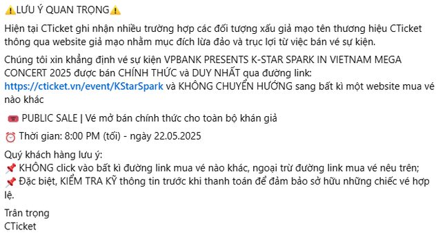 Ban tổ chức Ravolution Asia cũng đã phát đi cảnh báo về tình trạng lừa đảo bán vé.
