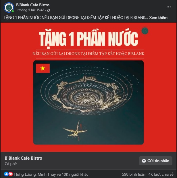 B’Blank Cafe Bistro – một quán cà phê tại địa bàn – đã chủ động trở thành một trong những điểm tiếp nhận drone, đồng thời lan tỏa lời kêu gọi người dân hỗ trợ hoàn trả.