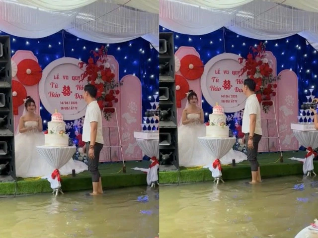 Một đoạn video ghi lại hình ảnh cô dâu bật khóc giữa sân nhà ngập nước ở Huế đã nhanh chóng lan truyền trên mạng xã hội