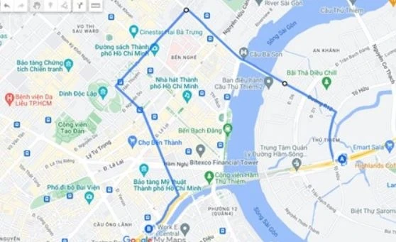 Lộ trình thay thế cho các phương tiện lưu thông từ TP Thủ Đức sang quận 1. Ảnh: PC08.