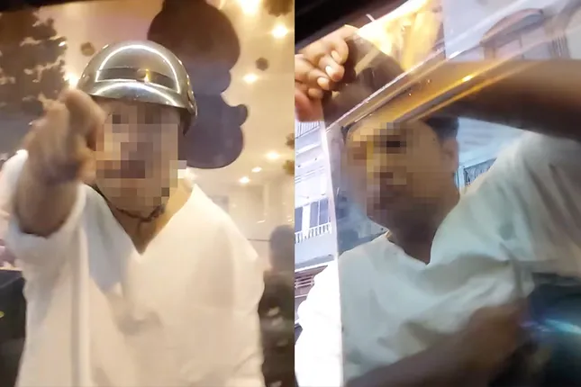 Đoạn clip lan truyền ghi lại cảnh người đàn ông dùng nón bảo hiểm che biển số xe rồi rời đi sau hành vi đập phá ô tô công nghệ.
