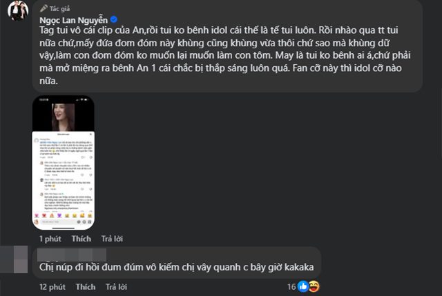 diễn viên Ngọc Lan công khai phản ứng gay gắt trên mạng xã hội, nhắm thẳng vào cộng đồng fan của ca sĩ Jack.