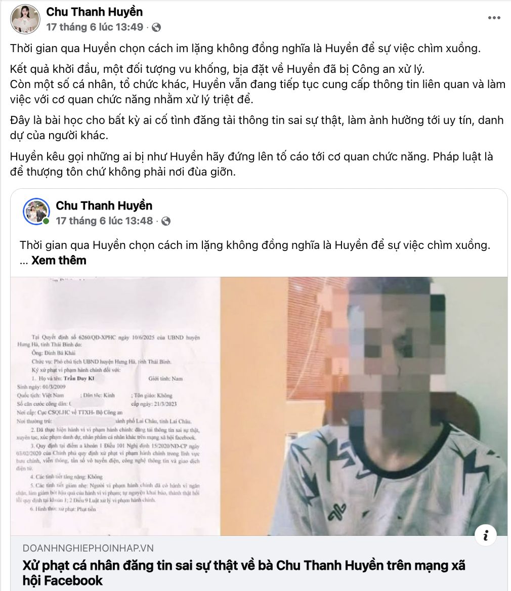 Chu Thanh Huyền đã từng có động thái mạnh mẽ liên quan đến tin đồn sai sự thật về mình.