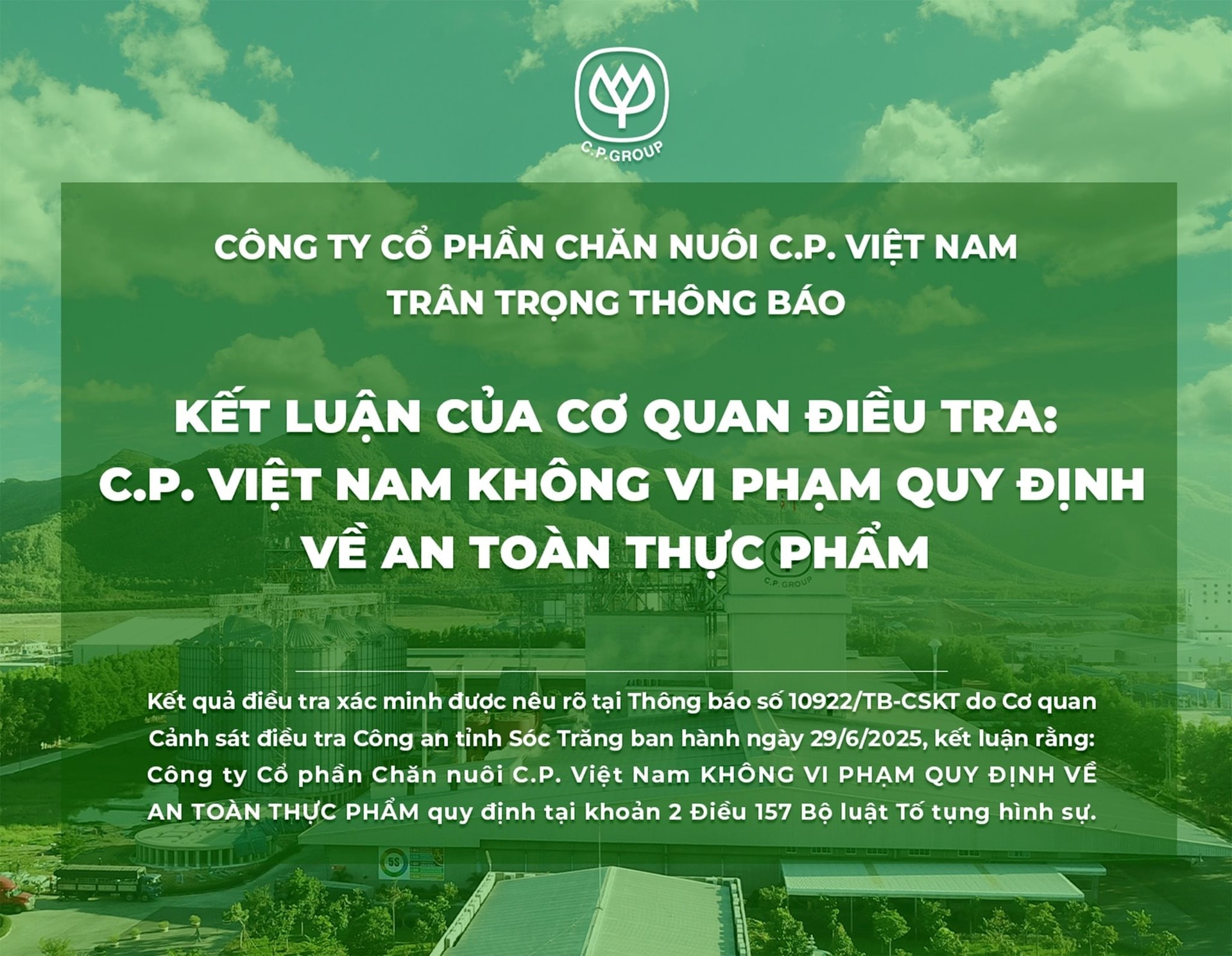  C.P. Việt Nam không vi phạm an toàn thực phẩm