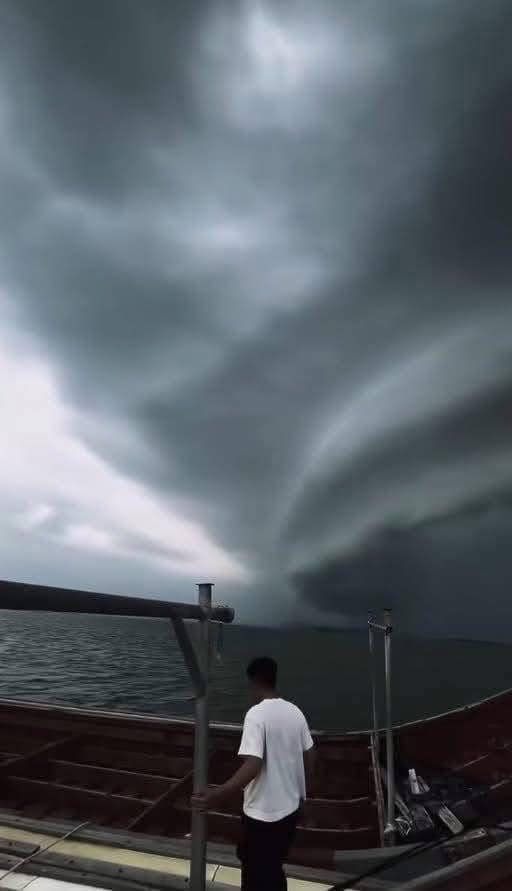  Mây dông bao phủ đảo Cái Chiên, cảnh tượng như phim khiến người xem rùng mình