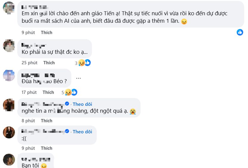 Nhiều bạn bè bày tỏ sự bàng hoàng trước sự ra đi của ông Tiến