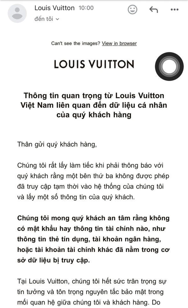 Louis Vuitton xác nhận một vụ rò rỉ dữ liệu người dùng xảy ra ngày 2/7
