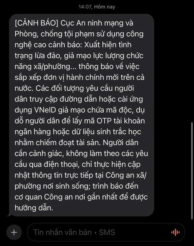 Bộ Công an gửi tin nhắn cảnh báo về hình thức lừa đảo mới.