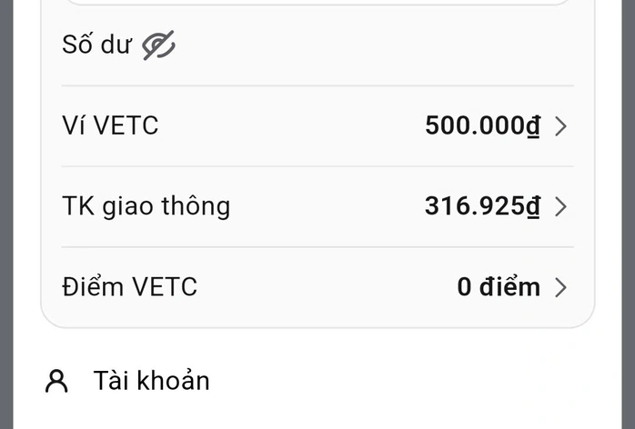 App của VETC hiện nay, chỗ "Ví VETC" chính là "tài khoản giao thông" theo quy định tại Nghị định 119 mà người dùng sẽ phải nâng cấp và nạp tiền vào trước 1-10-2025