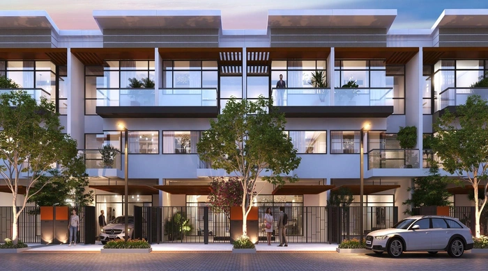 khu nhà phố nằm ở Cần Giuộc (Long An) nhưng chỉ cách trung tâm quận 7 khoảng 25 phút di chuyển.