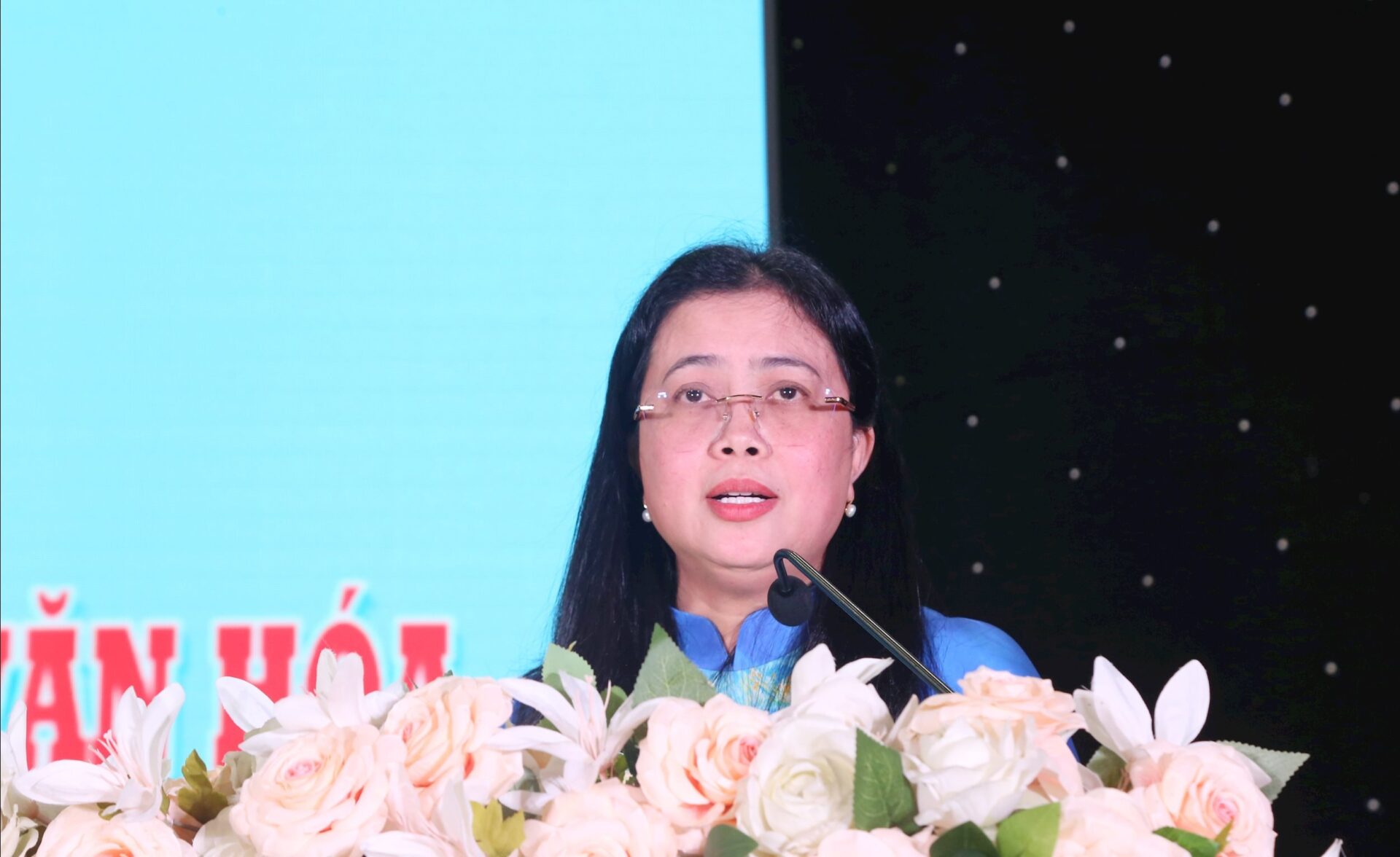 Giám đốc Sở VH-TT&DL tỉnh Đồng Nai Lê Thị Ngọc Loan phát biểu tại Lễ kỷ niệm 80 năm Ngày truyền thống ngành Văn hóa (28/8/1945 – 28/8/2025)