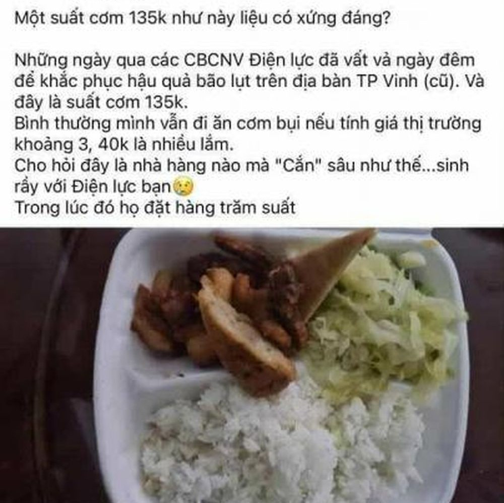 dư luận càng thêm chú ý đến câu chuyện “suất cơm 135 nghìn” giữa lúc tâm bão vừa đi qua.