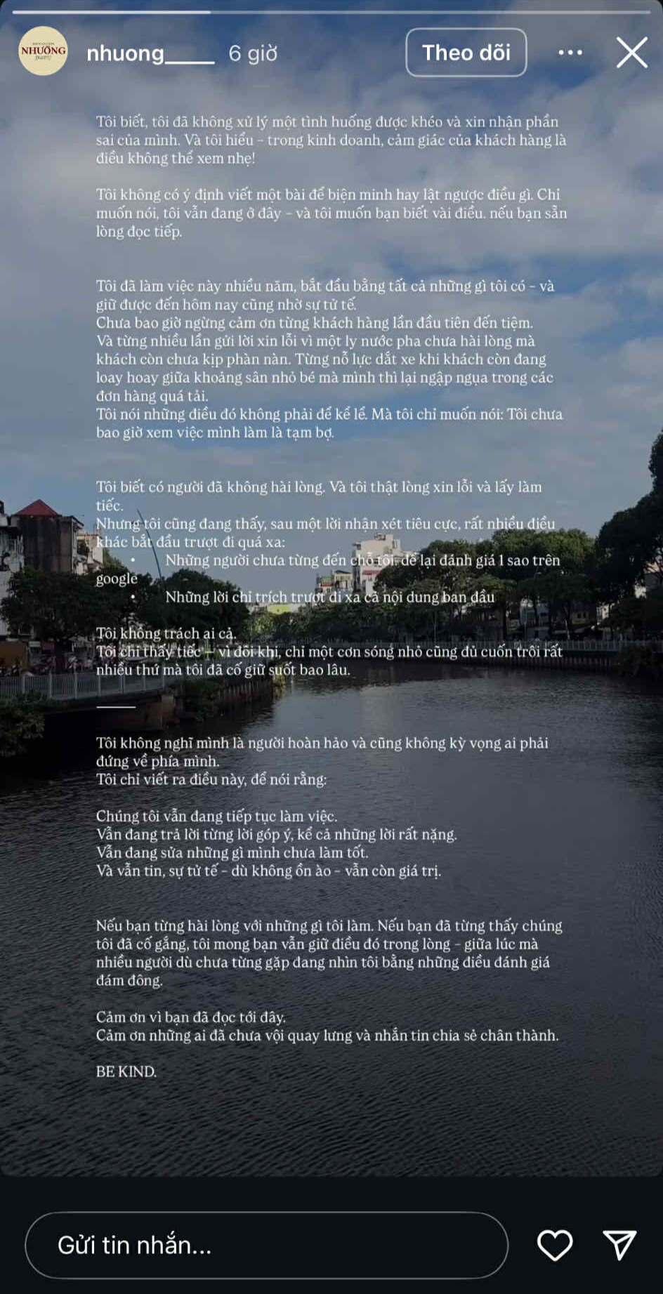 Đại diện quán lên tiếng xin lỗi