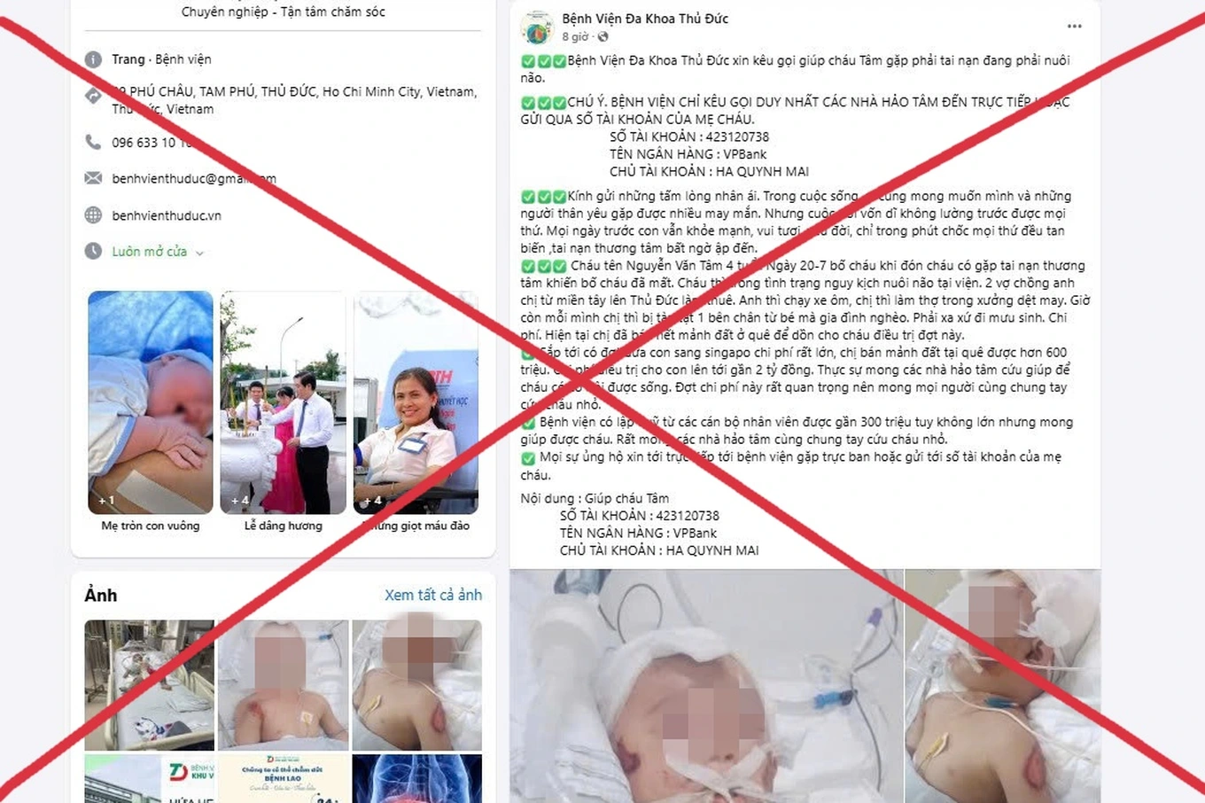  Bệnh viện Đa khoa Thủ Đức cảnh báo fanpage giả mạo kêu gọi từ thiện