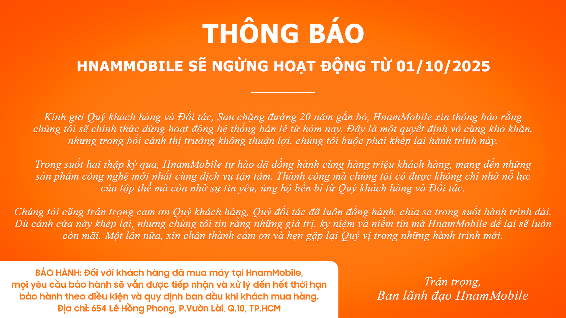 Thông báo chính thức từ doanh nghiệp