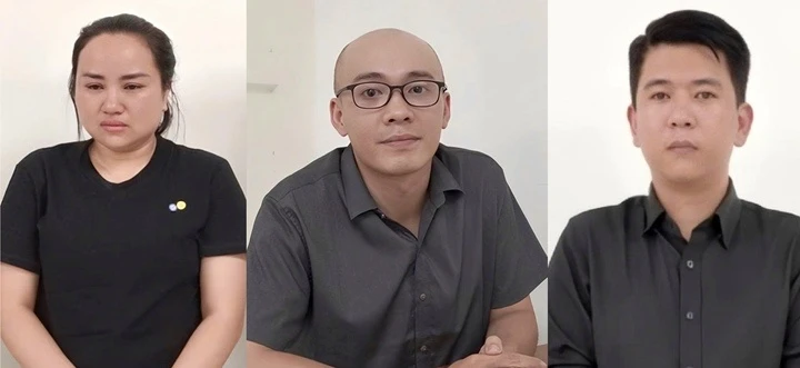 Ba đối tượng liên quan trong vụ việc tại cơ quan điều tra. Ảnh: Công an TP.HCM cung cấp.