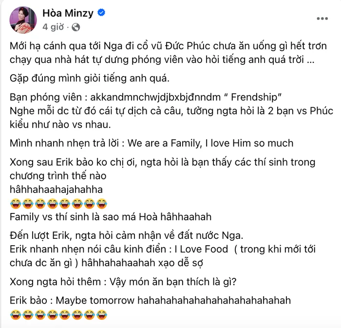 Hòa Minzy vỡ òa cảm xúc