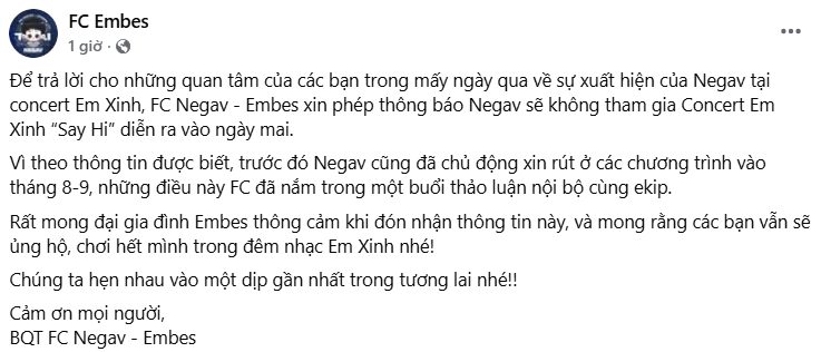 Thông báo bất ngờ từ FC Embes