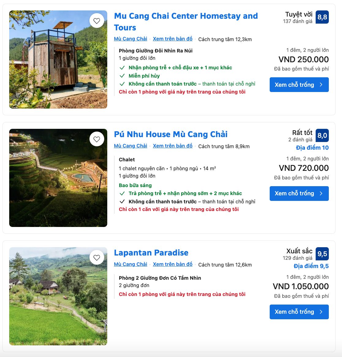nhiều homestay và khu nghỉ dưỡng nổi tiếng quanh Mù Cang Chải đã kín phòng cho cuối tuần 28-29/9