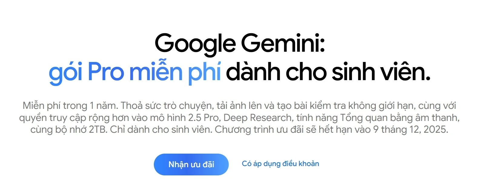 Google tặng miễn phí gói AI Pro trị giá 6 triệu đồng cho sinh viên Việt Nam