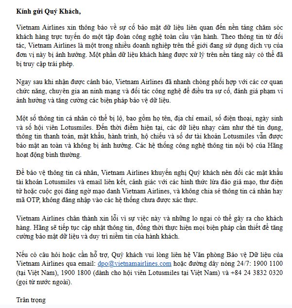 sự cố bảo mật vừa khiến thông tin khách hàng của Vietnam Airlines bị rao bán trên diễn đàn hacker,