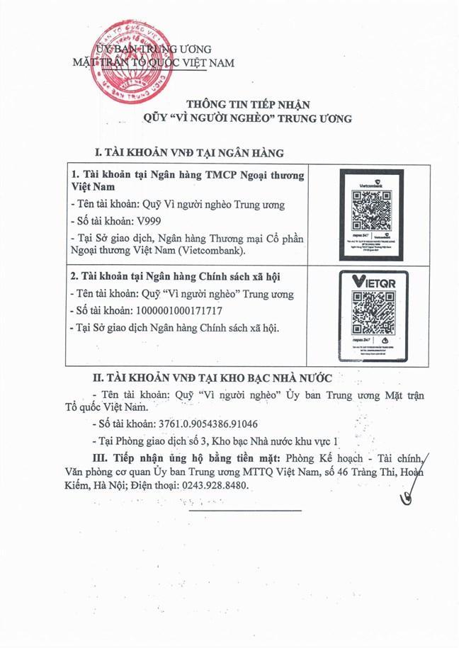  Số tài khoản quyên góp ủng hộ đồng bào ảnh hưởng bão Bualoi